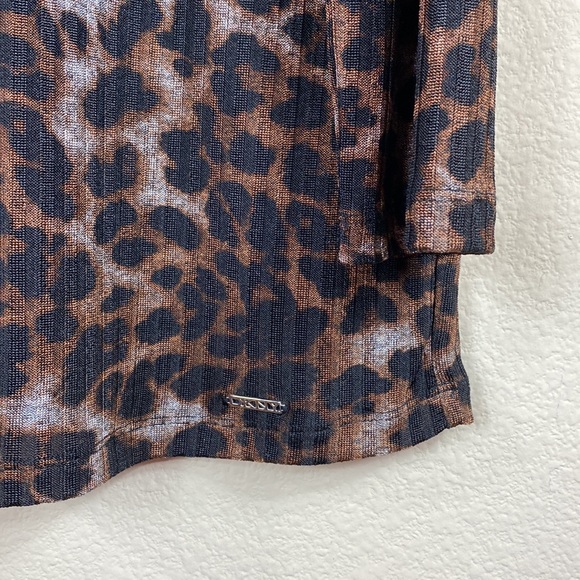 •DKNY• {ribbed} Mock-neck Semi-Sheer |lined| leopard print [long-sleeved] Top XL - Picture 5 of 14
